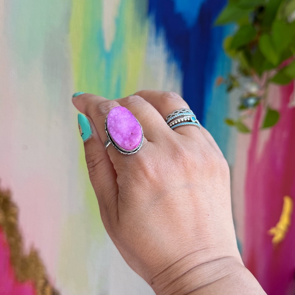 Pink Druzy Ring Size 9.5 | H